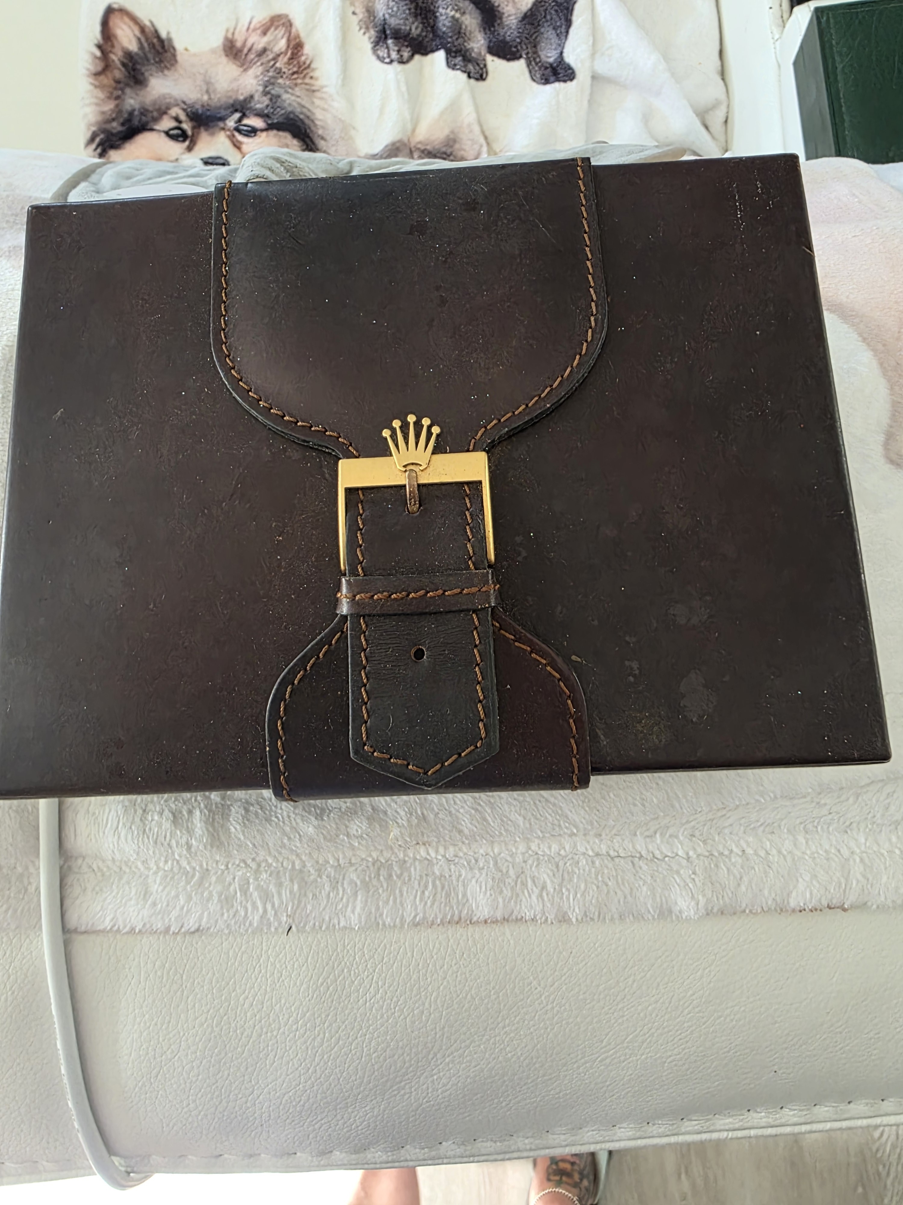 Rolex Brown Leather Travel Watch Case With Gold Crown Buckle